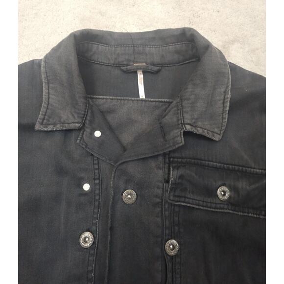 Free People Embellished Black Military Utilitarian Shirt Jacket Eagle Size M - Picture 10 of 15